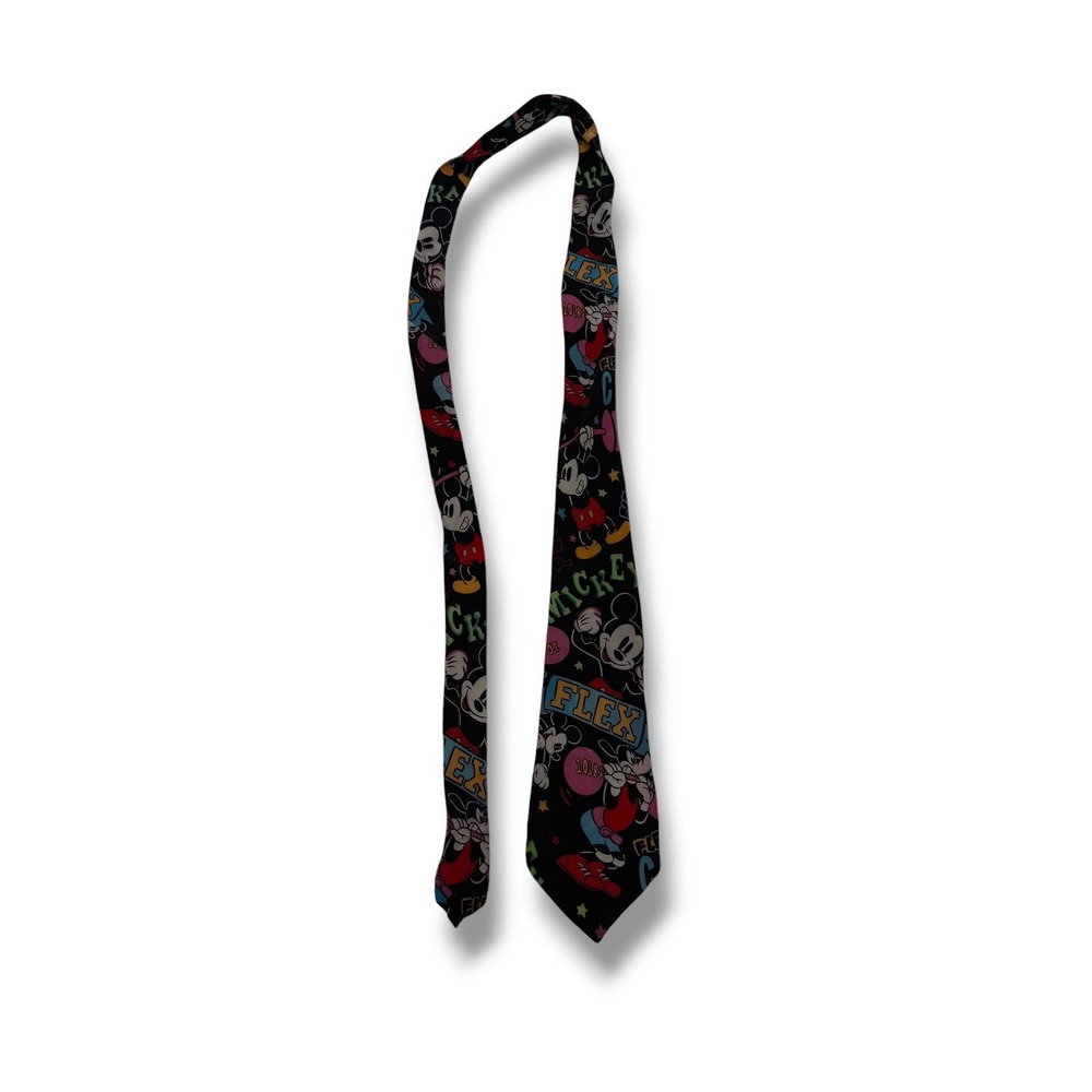Vintage Mickey Mouse Silk Tie Mens One Size Black Disney Flex Fitness Novelty
